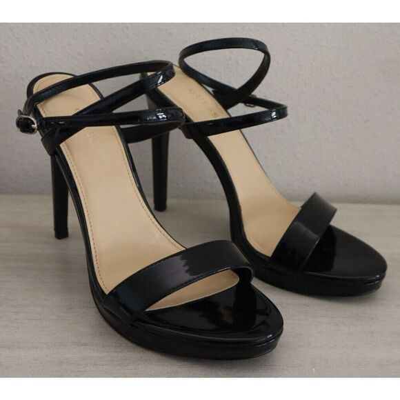 GUESS Women's Sz 8.5M Black Patent Leather Tarena Strappy Sandals - Picture 7 of 8